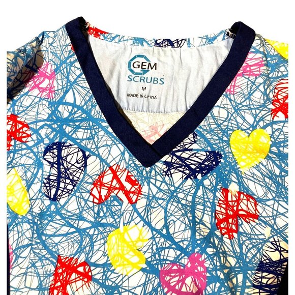 Gem Scrubs V-Neck Pockets Top Women's Valentines Scrub top Size M - Picture 5 of 9